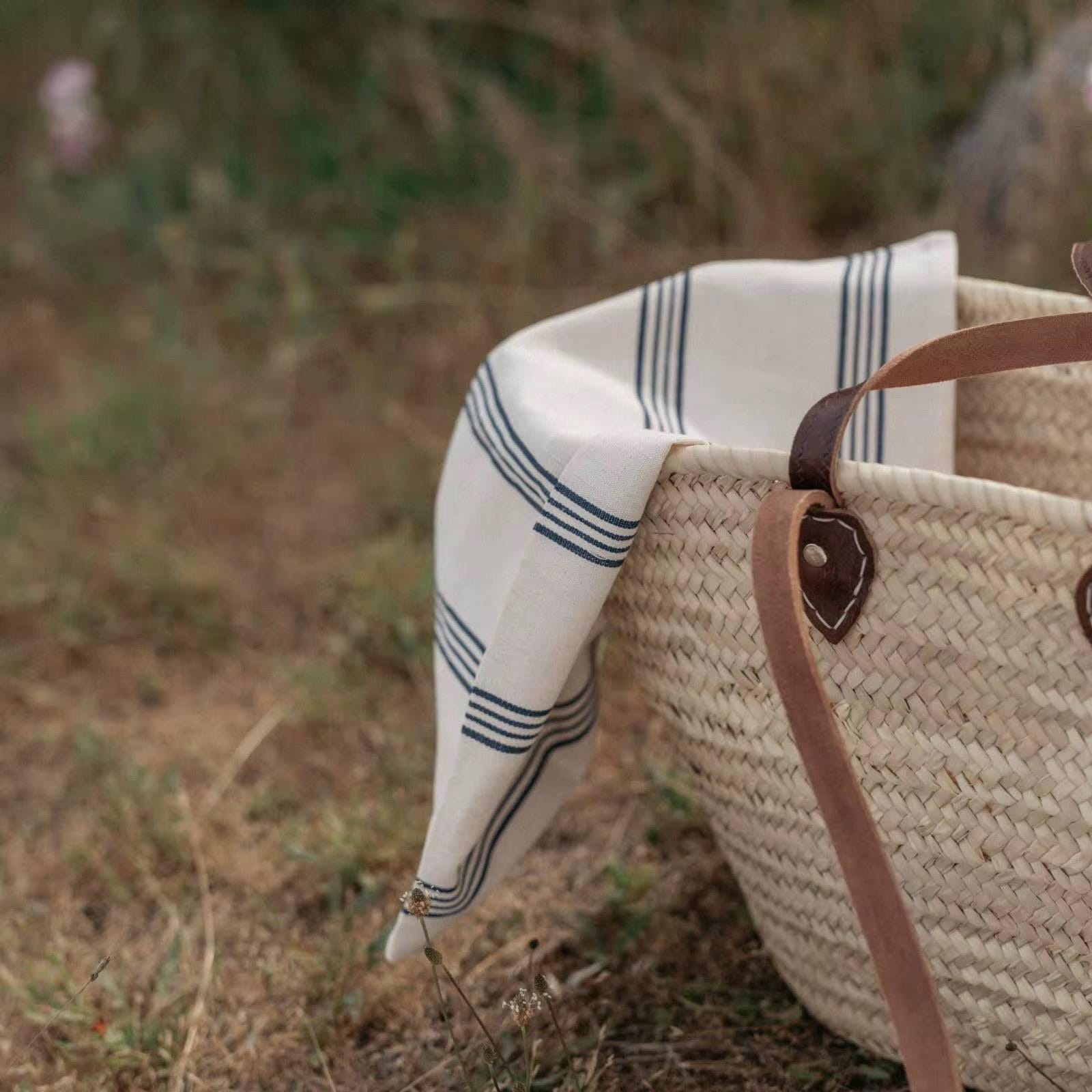 Moroccan Market Tote Basket Bag with Genuine Leather Handles | Handwoven in Morocco | Mediterranean Coastal Summer Bag | Be Esther