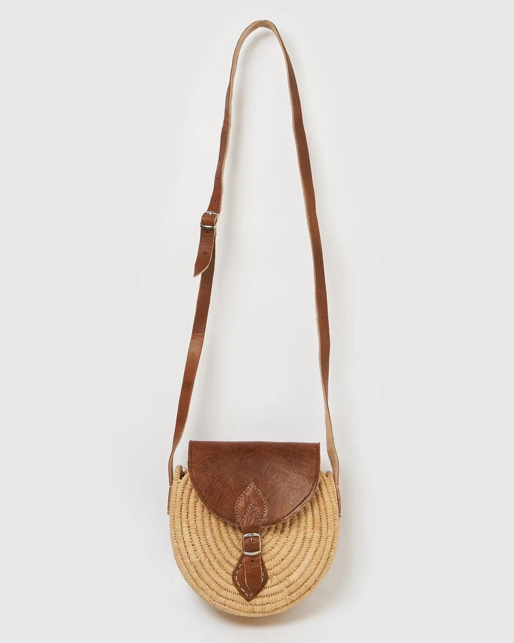 Moroccan Straw Crossbody Bag with Genuine Leather | Handwoven in Morocco | Boho Mediterranean Travel Bag | Be Esther