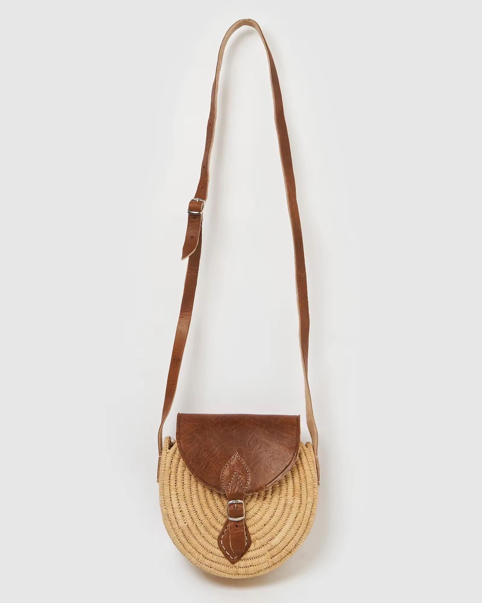 Moroccan Straw Crossbody Bag with Genuine Leather | Handwoven in Morocco | Boho Mediterranean Travel Bag | Be Esther