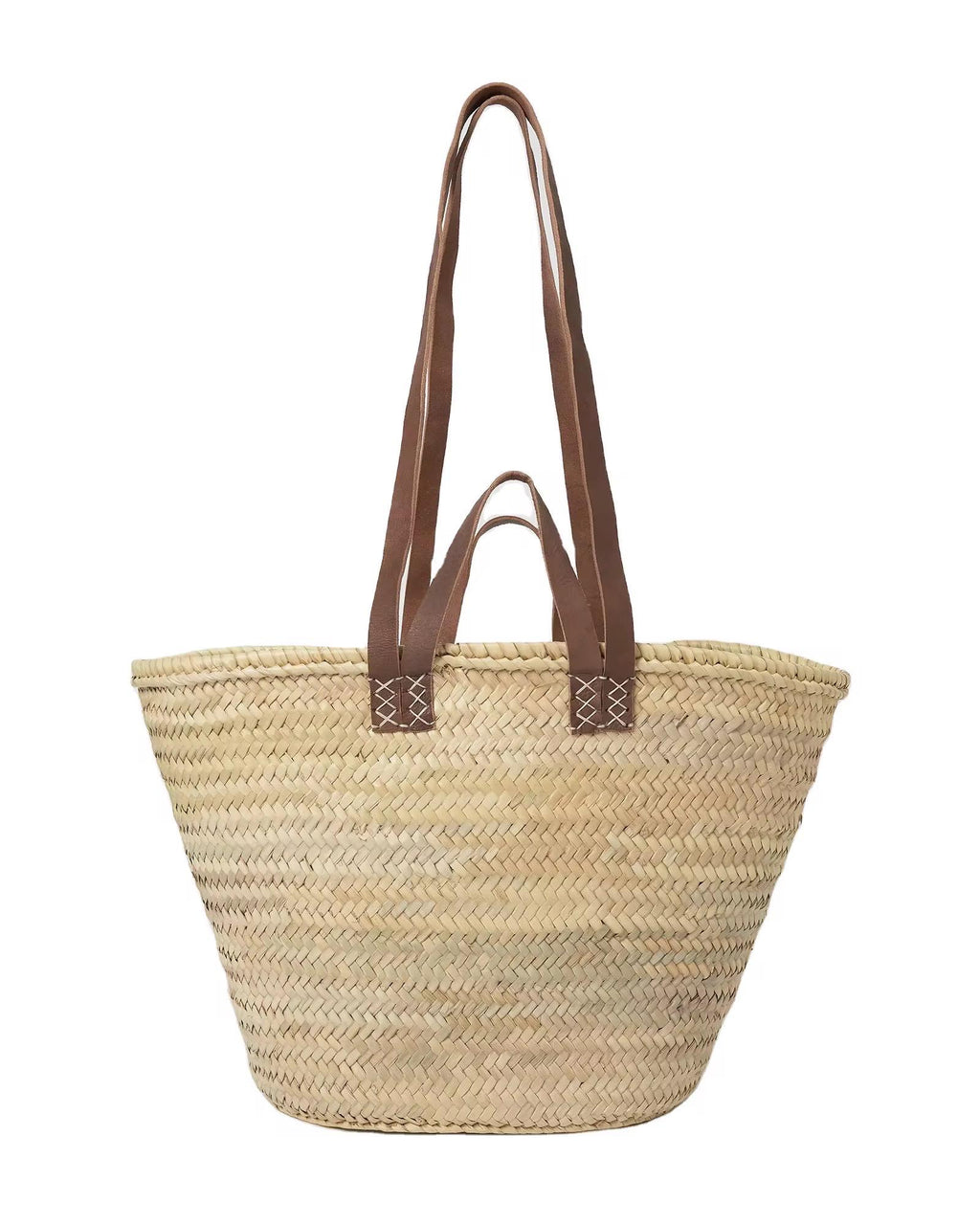 Moroccan Market Tote Basket Bag with Genuine Leather Handles | Handwoven in Morocco | Mediterranean Coastal Summer Bag | Be Esther